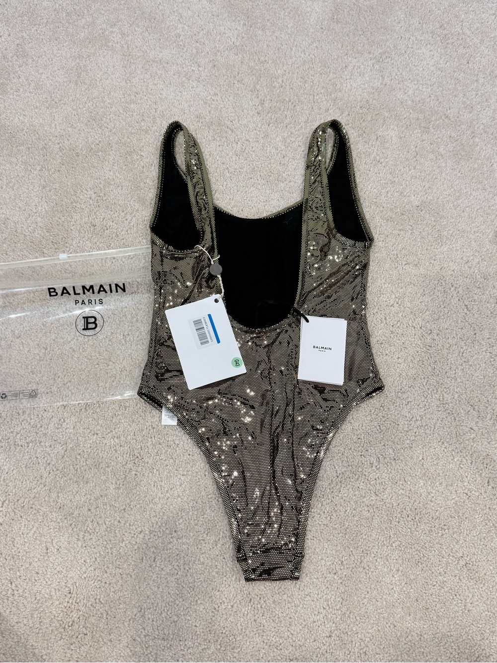 Balmain Metallic Gold Sequin One-Piece Swimsuit - Picture 2 of 5